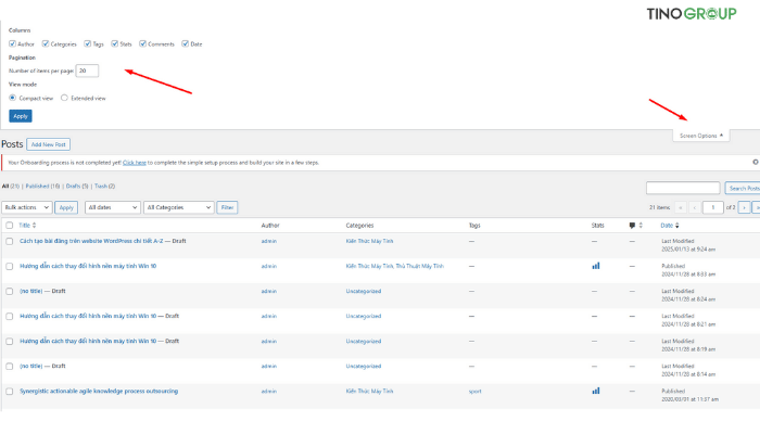 Các tính năng bị ẩn của WordPress có thể bạn chưa biết 4 Tùy chỉnh hiển thị với "Screen Options"