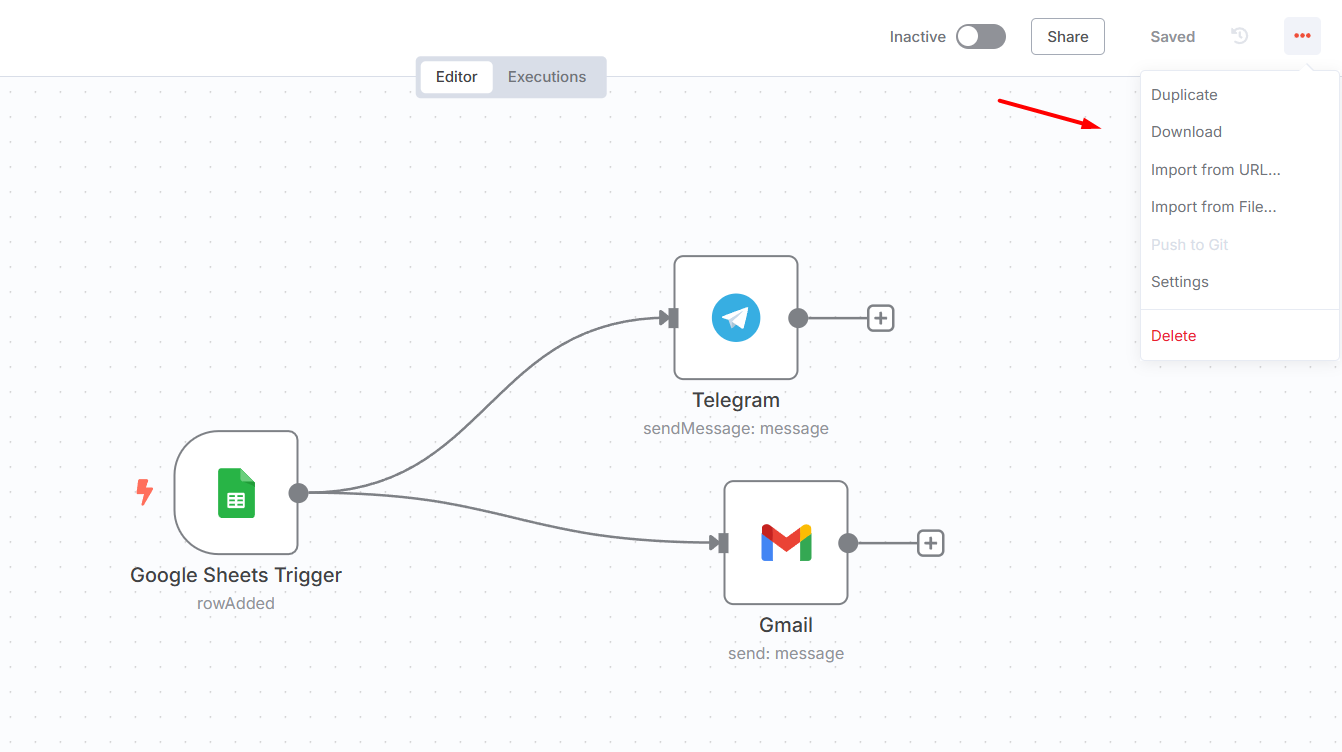 Cách Export Workflow trên n8n