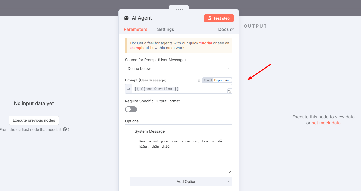 Cách sử dụng node AI Agent cơ bản