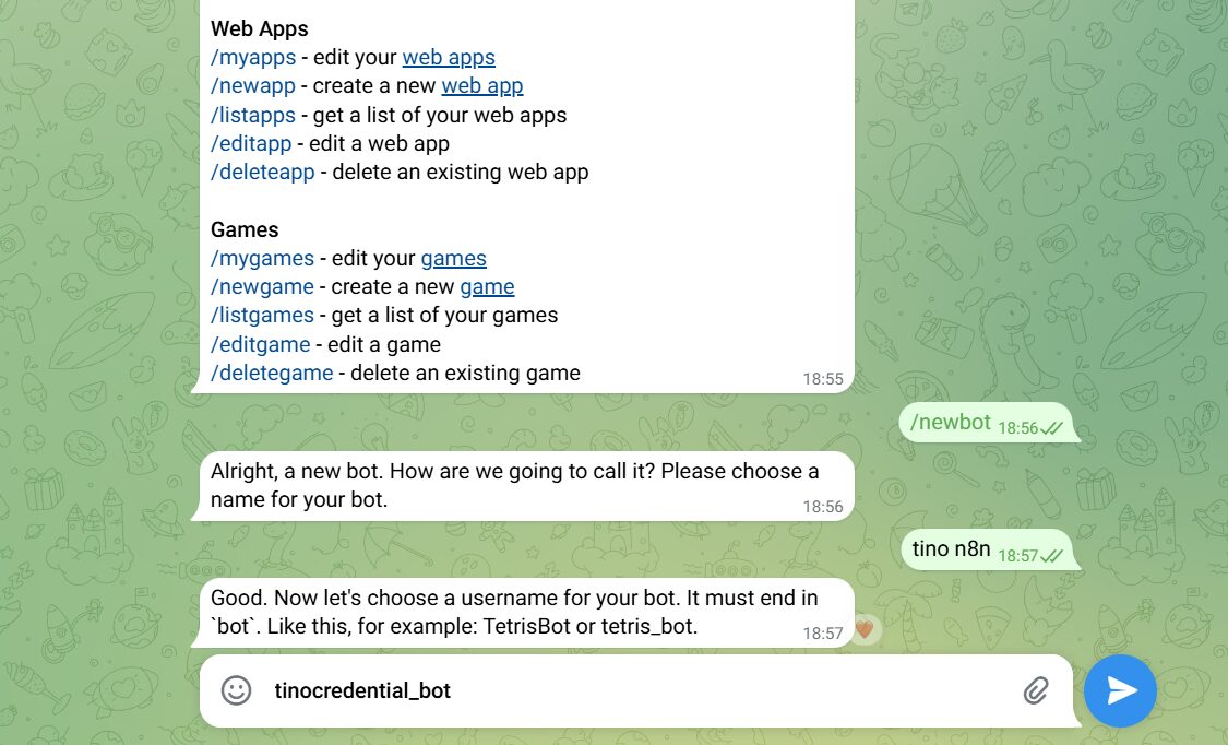 Cách xác thực credential Telegram cho n8n (tại quốc gia chưa bị chặn Telegram) 4 Tạo bot Telegram để lấy Access Token