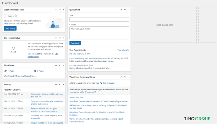 Hướng dẫn sử dụng WordPress từ A-Z: Cách tạo website chuyên nghiệp cho người mới 5 Bảng điều khiển (Dashboard) – Nơi quản lý tổng thể website