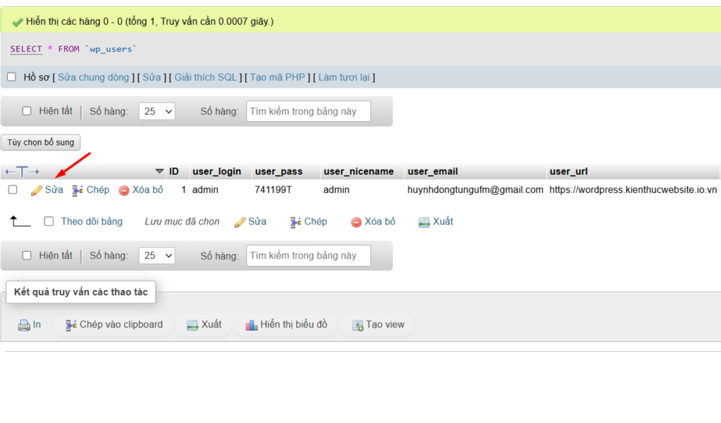 Hướng dẫn cách đổi mật khẩu và reset mật khẩu WordPress (Chi tiết cho người mới) 6 Reset mật khẩu admin WordPress qua phpMyAdmin