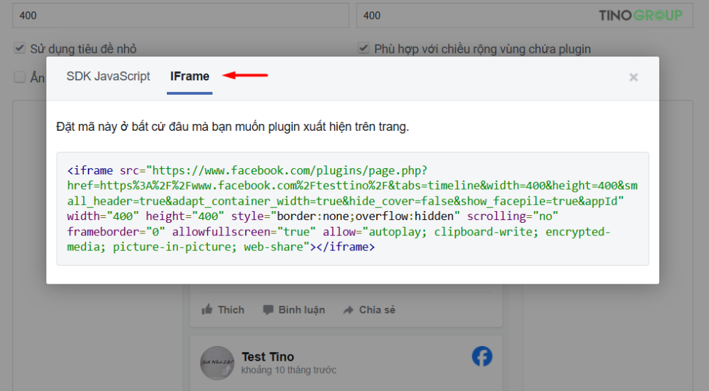 Tạo mã nhúng từ Facebook Page Plugin
