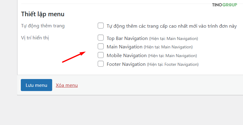Chỉ định vị trí hiển thị cho Menu (Menu Location)