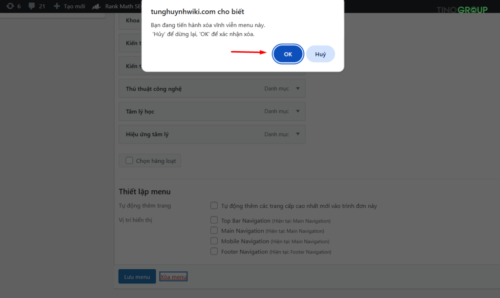 Xóa toàn bộ Menu