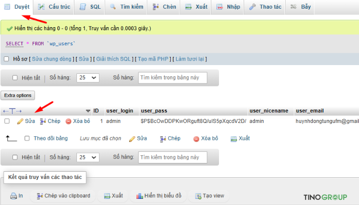 Hướng dẫn cách đổi mật khẩu và lấy lại mật khẩu WordPress (Chi tiết cho người mới) 7 Đổi mật khẩu/lấy lại mật khẩu trong cơ sở dữ liệu (Database)