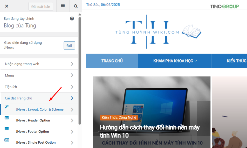 Sử dụng WordPress Theme Customizer (Trình tùy biến giao diện)