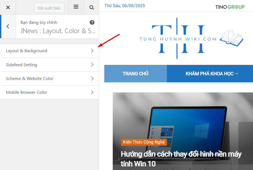 Sử dụng WordPress Theme Customizer (Trình tùy biến giao diện)