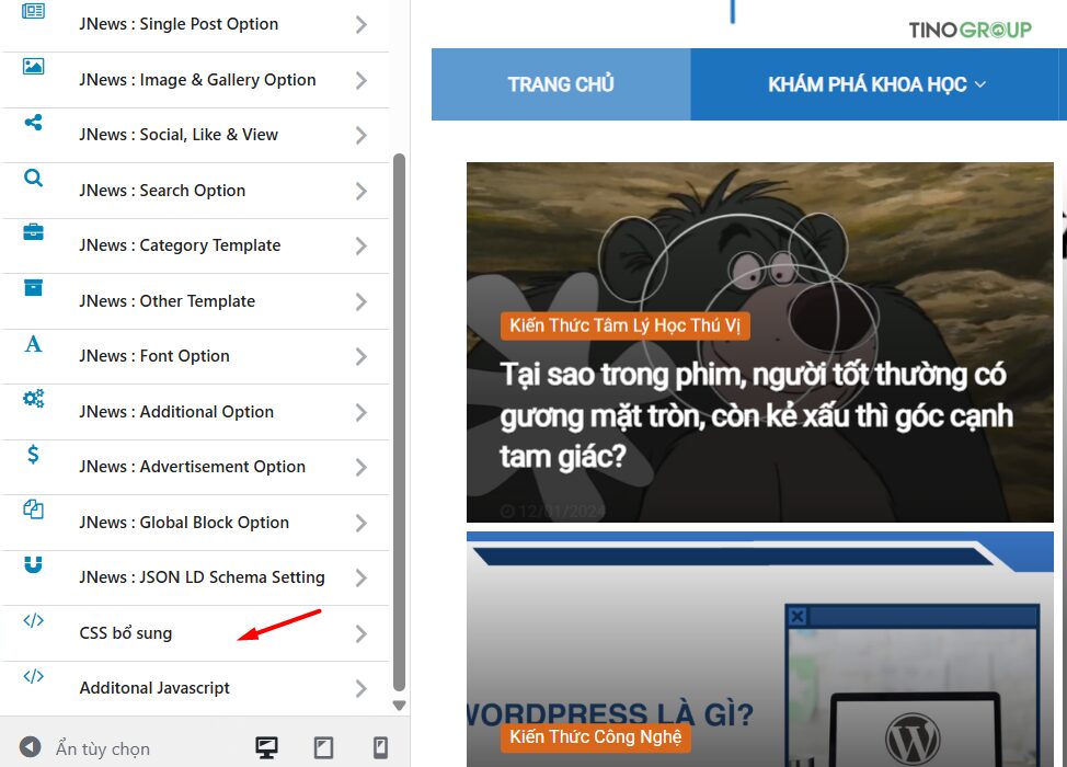 Sử dụng Custom CSS (CSS tùy chỉnh)