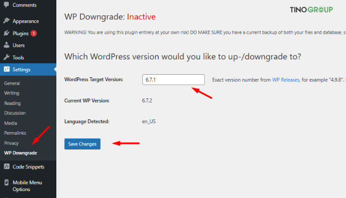 Cách hạ cấp WordPress bằng plugin WP Downgrade