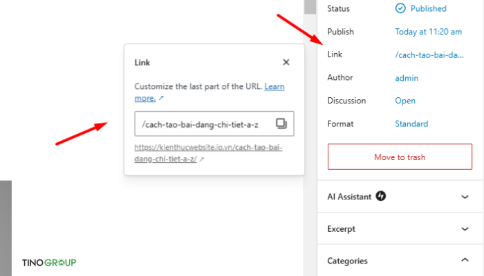 Cách sửa URL trong WordPress an toàn và không ảnh hưởng SEO (Hướng dẫn chi tiết) 5 Chỉnh sửa URL trong trình chỉnh sửa Gutenberg (mới nhất)
