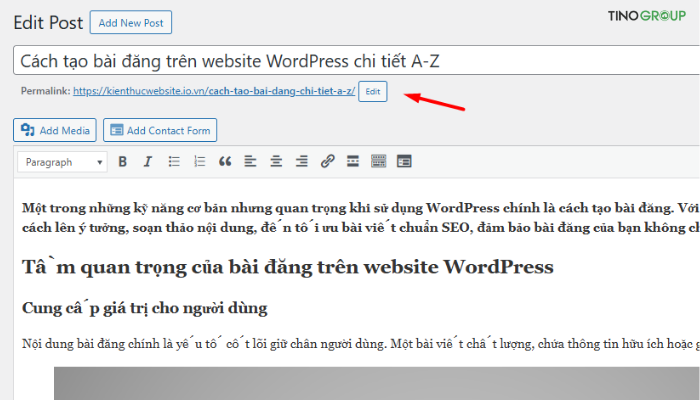 Cách sửa URL trong WordPress an toàn và không ảnh hưởng SEO (Hướng dẫn chi tiết) 6 Chỉnh sửa URL trong trình chỉnh sửa Classic Editor (trình cũ)