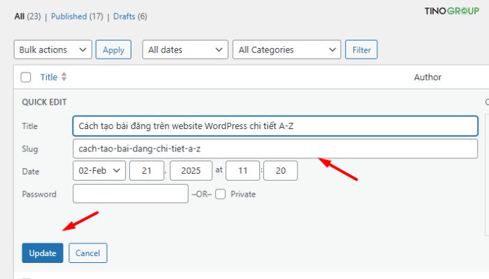 Cách sửa URL trong WordPress an toàn và không ảnh hưởng SEO (Hướng dẫn chi tiết) 8 Sửa nhanh URL
