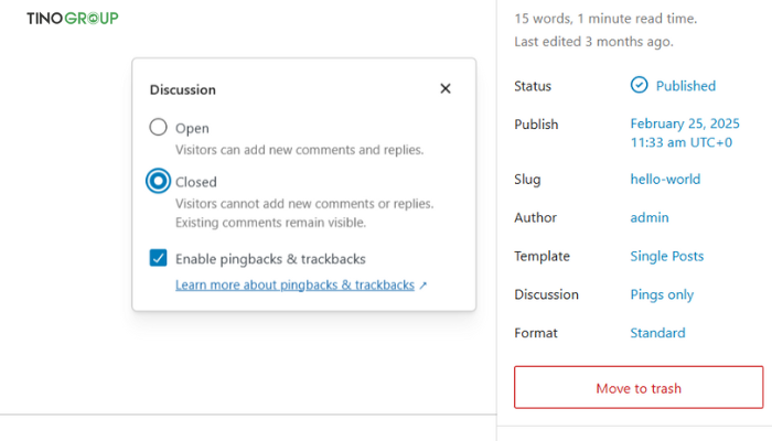 Cách tắt bình luận trên website WordPress – Hướng dẫn chi tiết cho người mới (2025) 8 Tắt bình luận cho một trang hoặc bài viết cụ thể