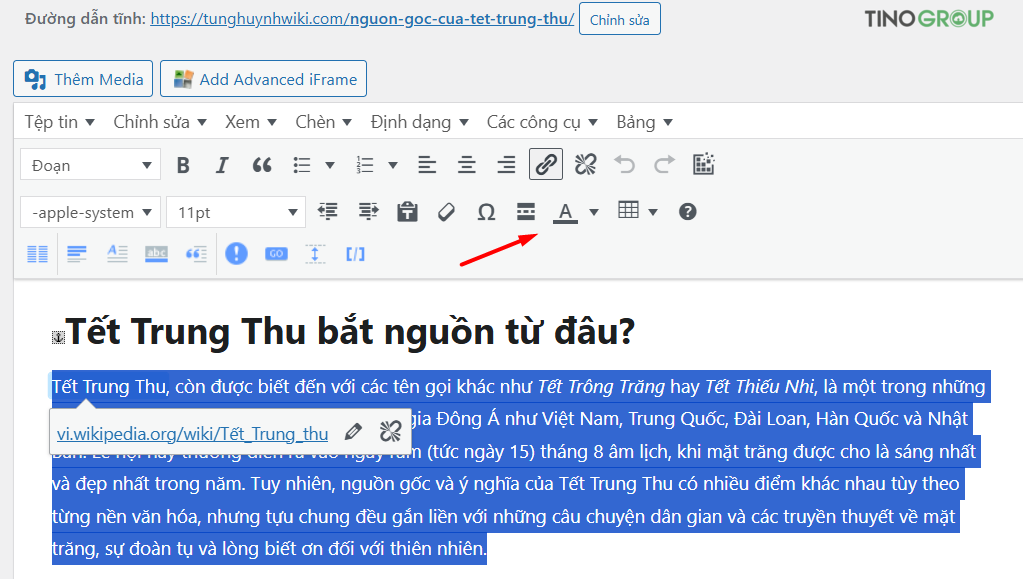 Cách thay đổi font chữ và màu chữ trong WordPress cực dễ 2025 8 Thay đổi màu chữ trong trình soạn thảo Cổ điển (Classic Editor)