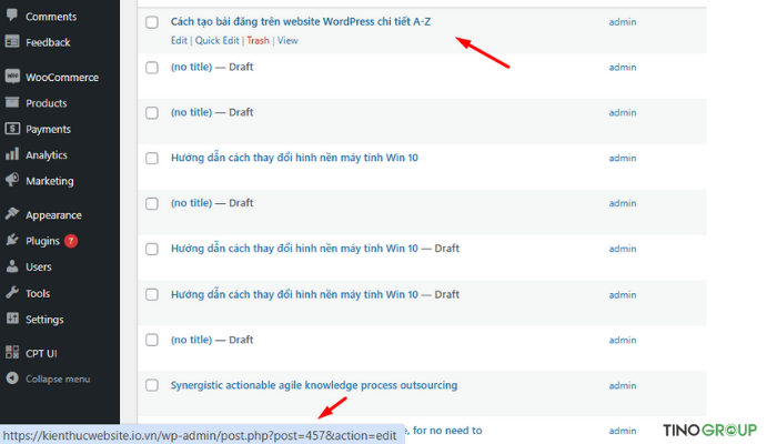 Cách tìm ID bài đăng và ID trang trong WordPress dễ dàng 3 Tìm ID qua URL trong bảng điều khiển WordPress