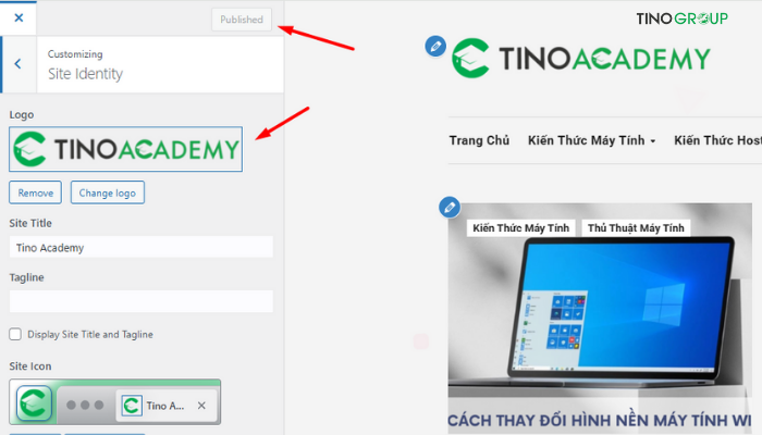 Thay đổi logo trong phần tùy chỉnh theme WordPress