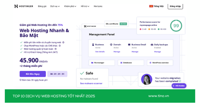 Nên thuê hosting ở đâu? Top 10 dịch vụ web hosting tốt nhất 2025 11 Hostinger (Quốc tế - Giá siêu rẻ)