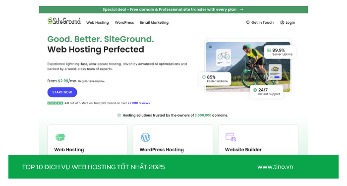 Nên thuê hosting ở đâu? Top 10 dịch vụ web hosting tốt nhất 2025 3 SiteGround (Quốc tế - Hiệu năng cao)