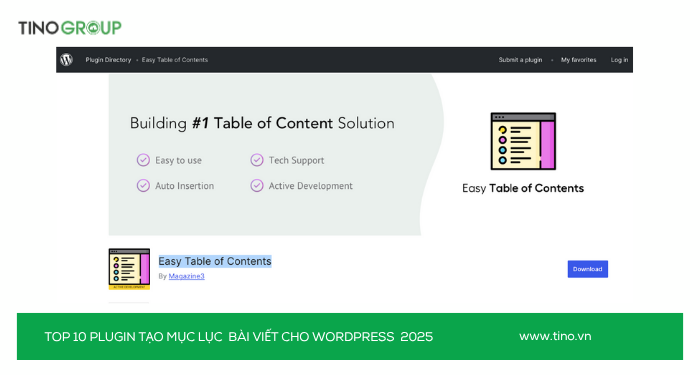 Top 10 Plugin tạo mục lục bài viết cho WordPress 2025 (Chuẩn SEO & UX) 3 Easy Table of Contents