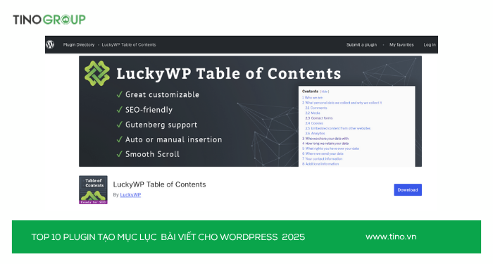 Top 10 Plugin tạo mục lục bài viết cho WordPress 2025 (Chuẩn SEO & UX) 6 LuckyWP Table of Contents