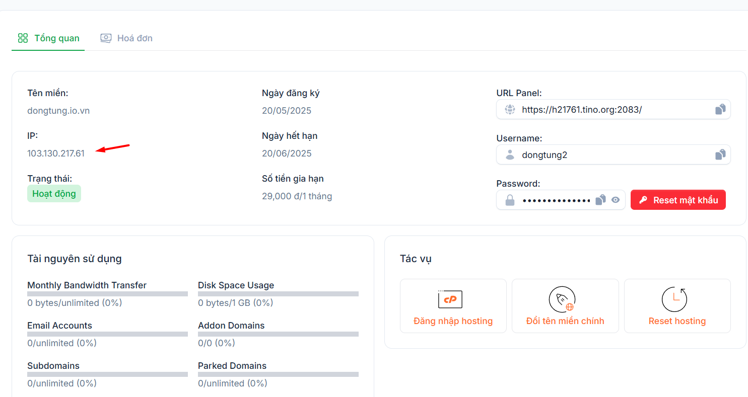 Trỏ tên miền về hosting ns1, ns2