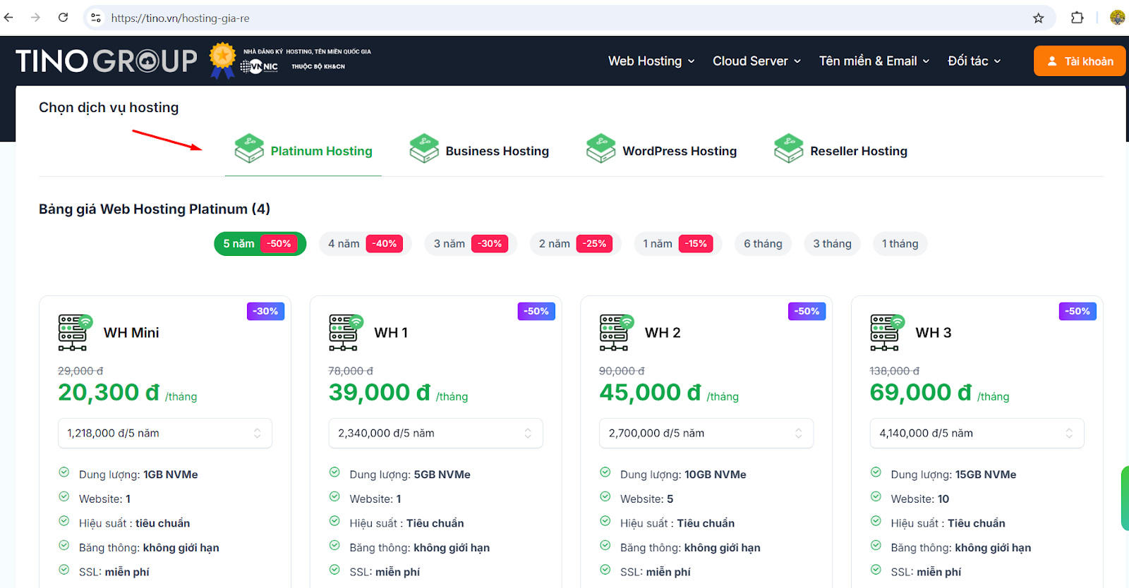 Hướng dẫn cách đăng ký dịch vụ hosting tại Tino nhanh chóng 1 Các bước đăng ký dịch vụ hosting tại Tino