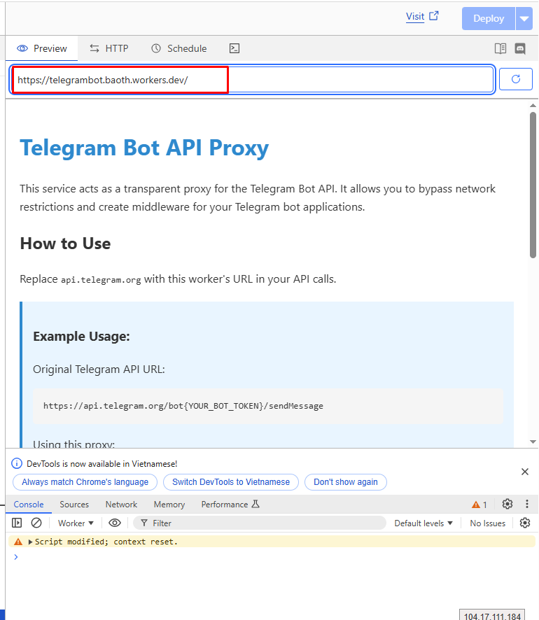 Hướng dẫn cách cài đặt proxy cf-worker-telegram để sử dụng Telegram Bot API trên n8n 9 Tạo Worker trên Cloudflare