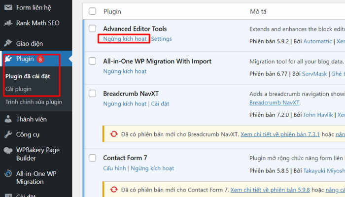 Hướng dẫn cách sửa lỗi 500 Internal Server Error trên website WordPress 10 Vô hiệu hóa plugin