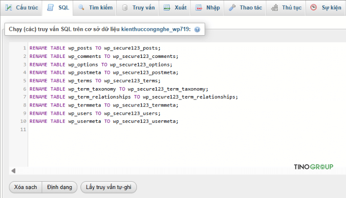Thay đổi table_prefix thông qua wp-config.php và phpMyAdmin