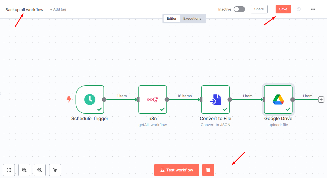 Lưu và kiểm tra Workflow