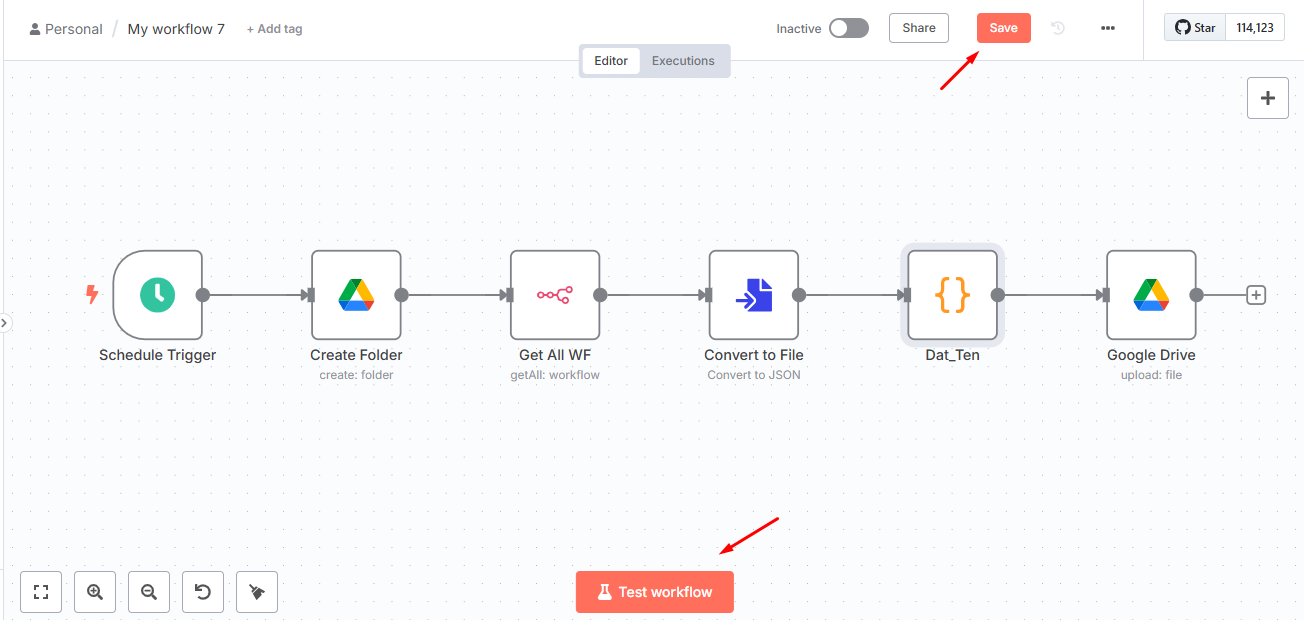Lưu và kiểm tra Workflow