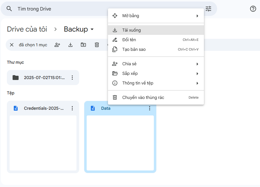 Hướng dẫn cách chuyển n8n sang VPS mới đầy đủ, không lỗi 6 Tải về file backup từ Google Drive (hoặc nơi lưu trữ của bạn)