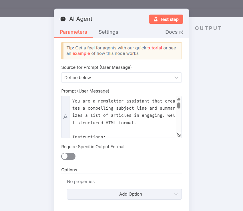 Hướng dẫn cách tạo workflow crawl dữ liệu website với n8n đơn giản 14 Thêm node AI Agent Node