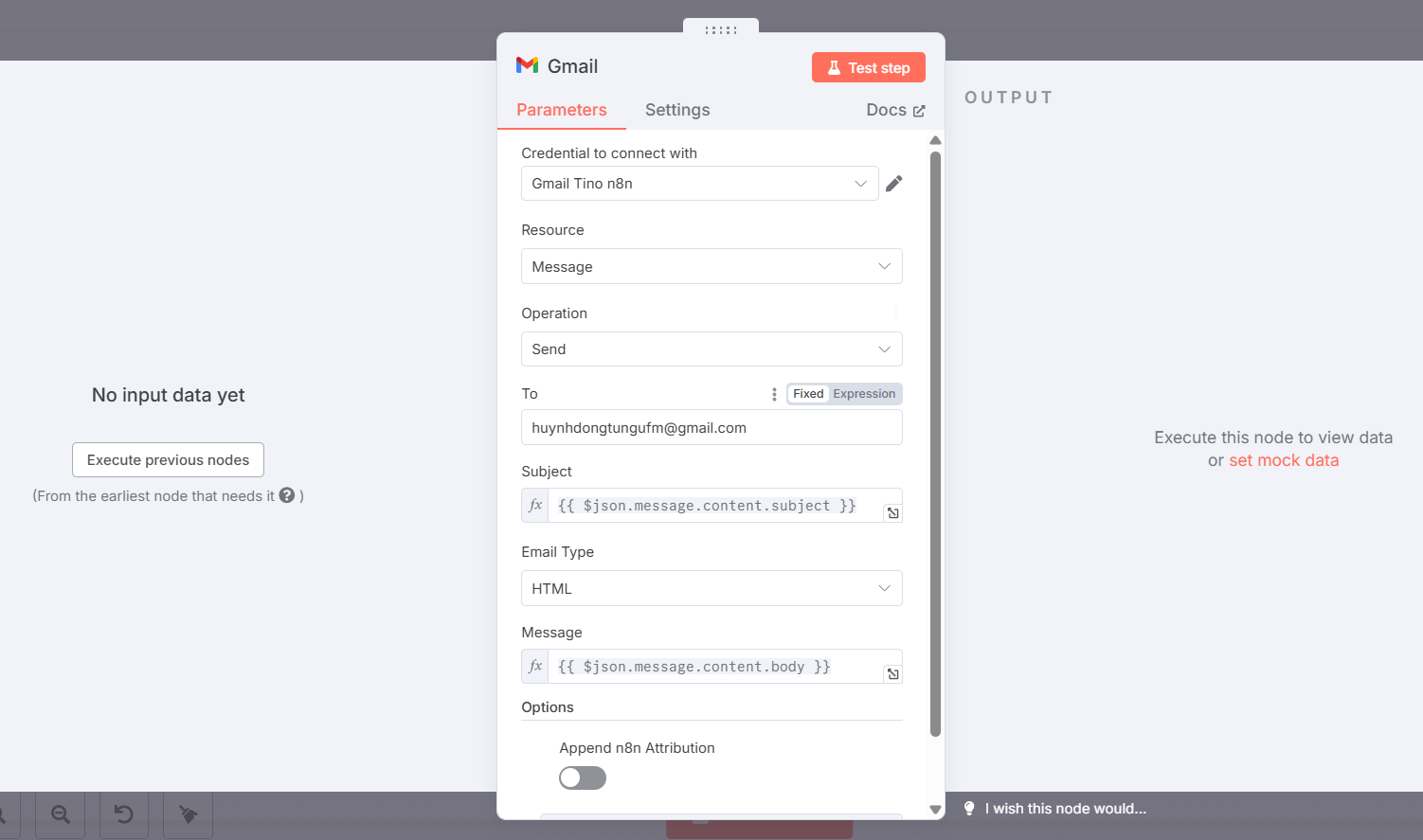 Hướng dẫn cách tạo workflow crawl dữ liệu website với n8n đơn giản 17 Thêm node Gmail