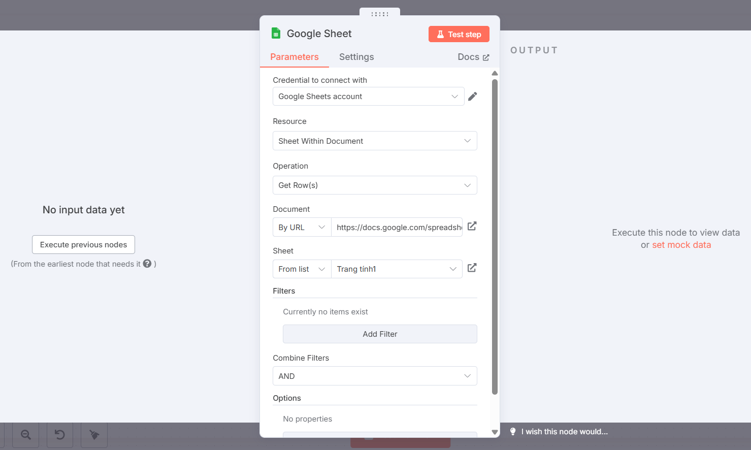 Hướng dẫn cách tạo workflow crawl dữ liệu website với n8n đơn giản 5 Thêm node Google Sheet