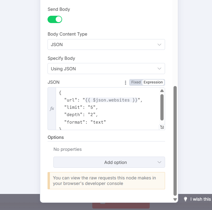 Hướng dẫn cách tạo workflow crawl dữ liệu website với n8n đơn giản 10 Thêm node HTTP Request Node (Dumpling AI Crawl Endpoint)