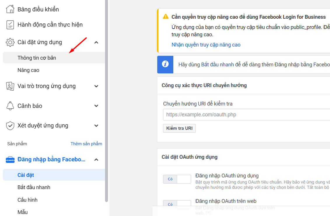 Hướng dẫn cách tạo Access Token Facebook Graph API để kết nối với n8n 13 Cấu hình ứng dụng và quyền hạn