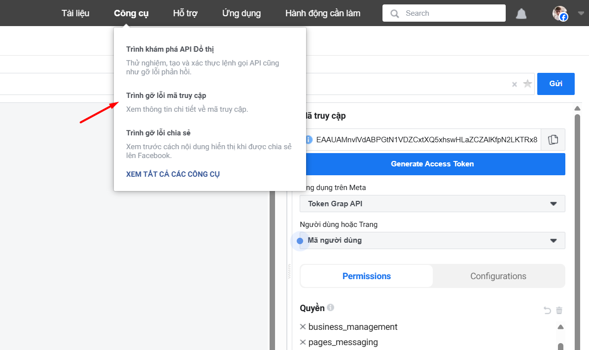 Hướng dẫn cách tạo Access Token Facebook Graph API để kết nối với n8n 33 Chuyển đổi thành User Token dài hạn và lấy Page Token