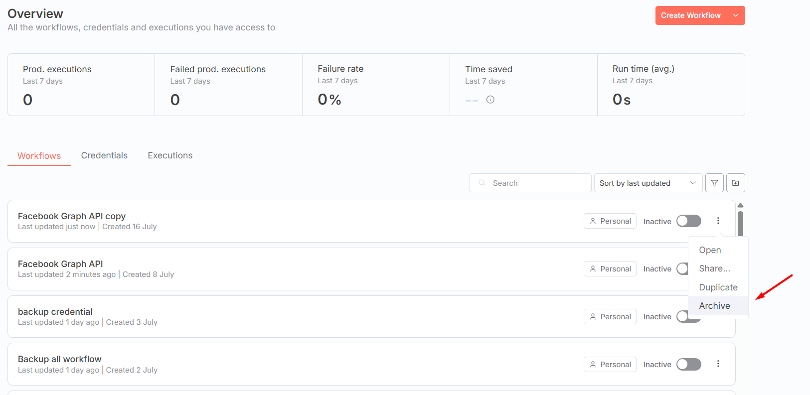 Cách xóa workflow