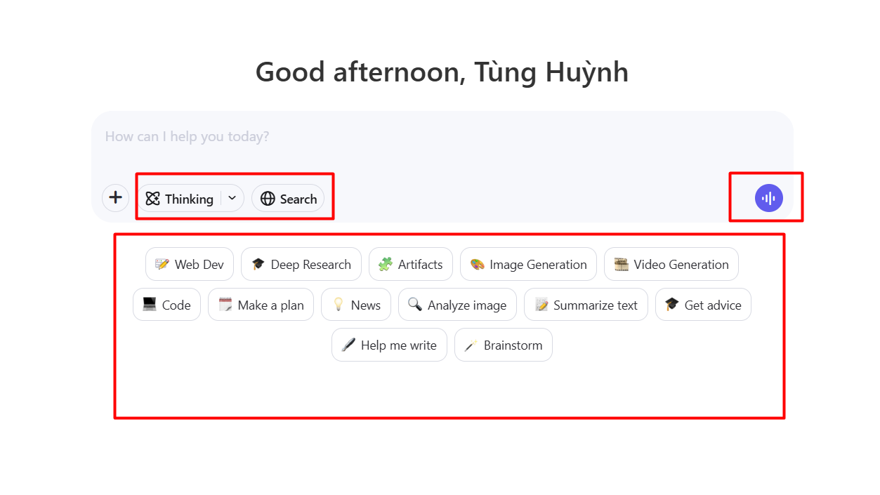 Khu vực tương tác chính