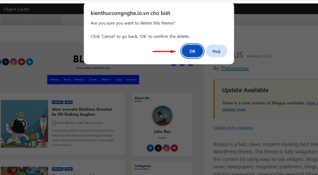 Xóa theme từ bảng điều khiển WordPress