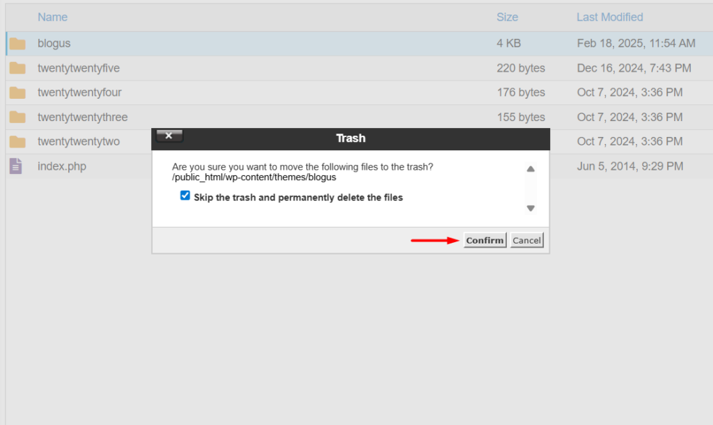 Xoá theme WordPress qua cPanel