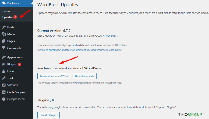 Hướng dẫn sửa lỗi "Đã có một lỗi nghiêm trọng trên trang web này" trong WordPress 14 Cài lại core WordPress