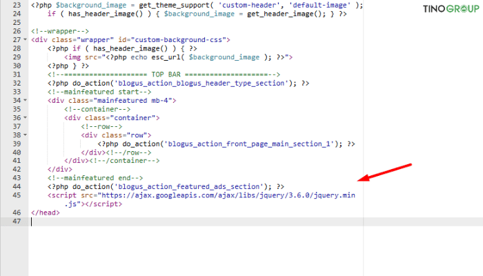 Thêm thư viện jQuery thủ công vào header.php