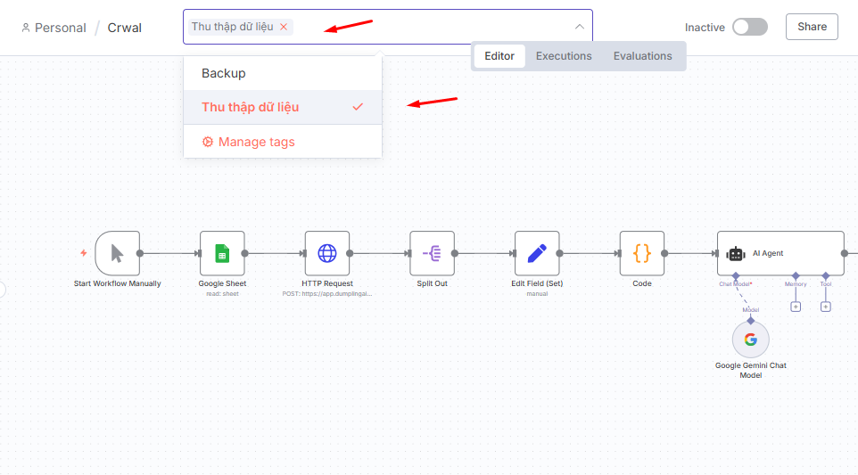 Cách sử dụng Tag trong n8n để tổ chức workflow khoa học và dễ quản lý 6 Gán Tag cho workflow