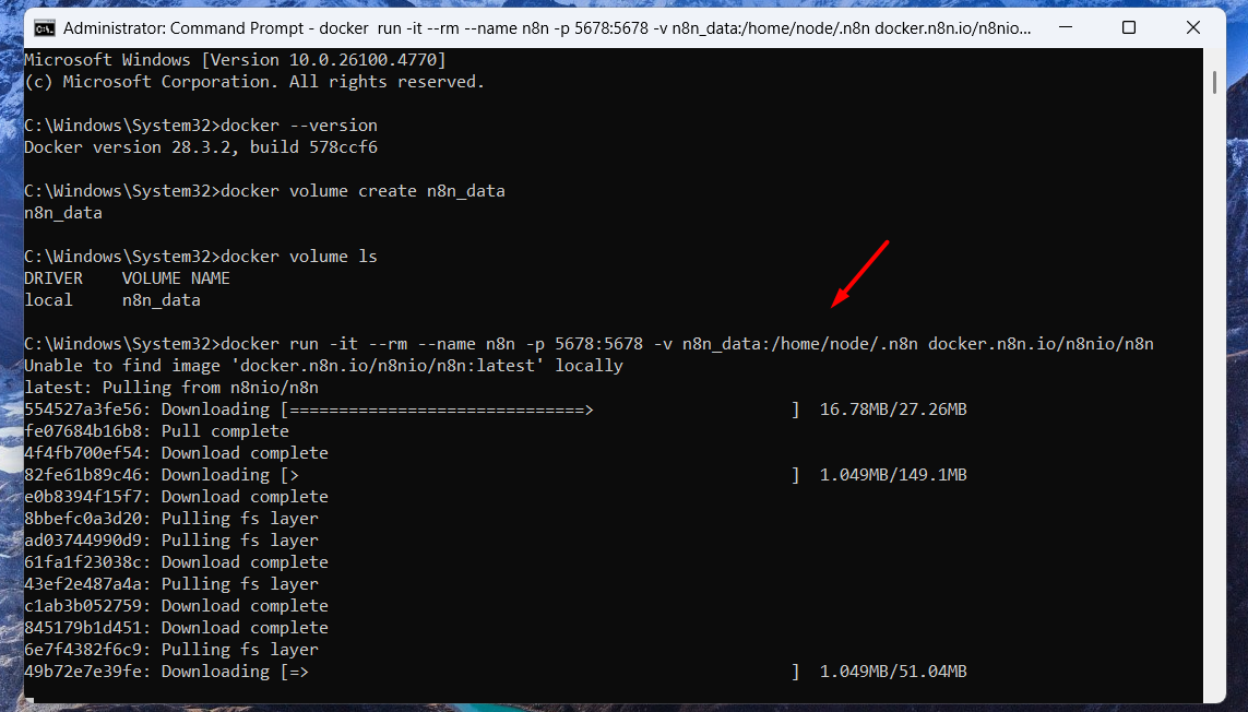 Hướng dẫn cách cài đặt n8n trên máy tính PC bằng Docker Desktop chi tiết A-Z 12 Chạy container n8n bằng Docker