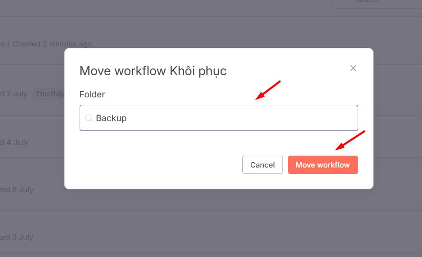 Di chuyển và tổ chức workflow vào Folder
