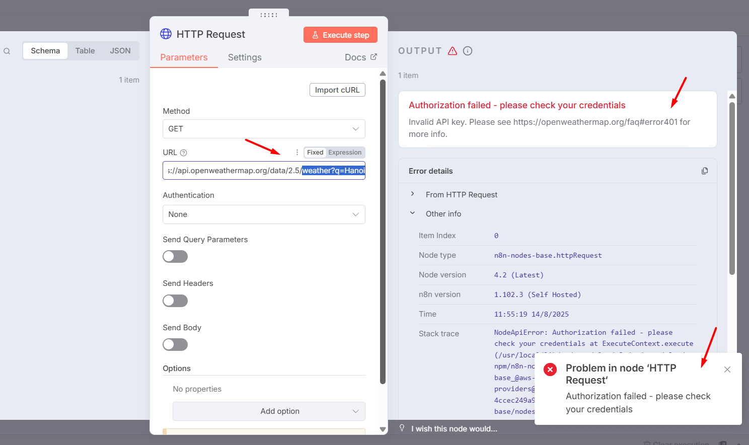 Hướng dẫn khắc phục lỗi 401 Unauthorized (Authorization failed) khi gọi API trong n8n 5 Giả định workflow mẫu bị lỗi 401