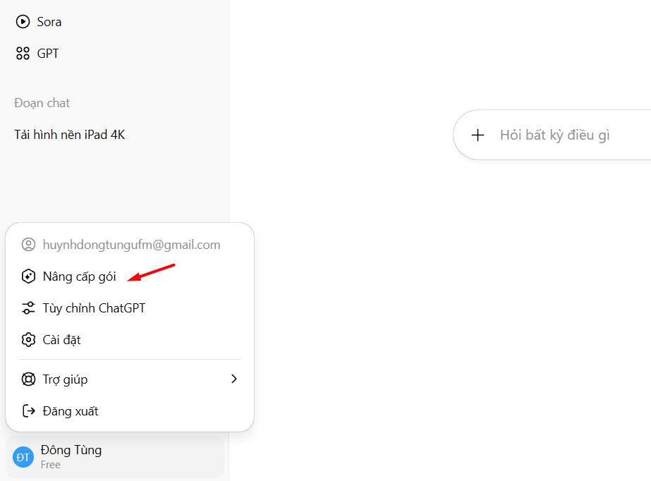 Nâng cấp lên gói ChatGPT Plus